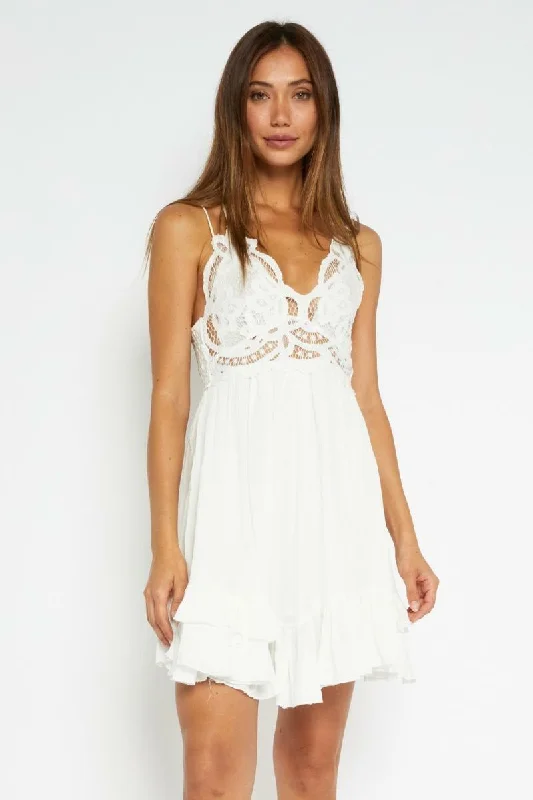 Ava White Crochet Lace Mini Dress