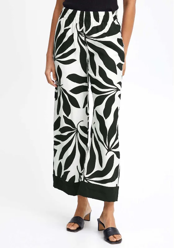 B.Young Janina Satin Palm Print Culottes, Black & White