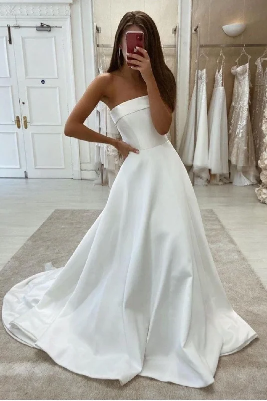 Folded Strapless Satin Wedding Gown 2022