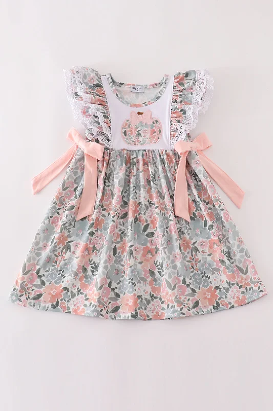 Floral bow pumpkin applique dress