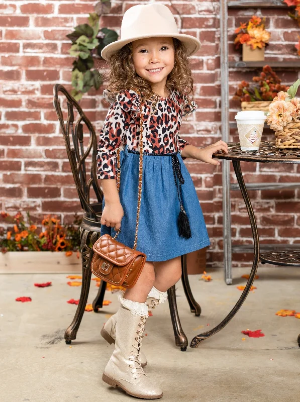 Fierce and Fab Leopard Denim Dress