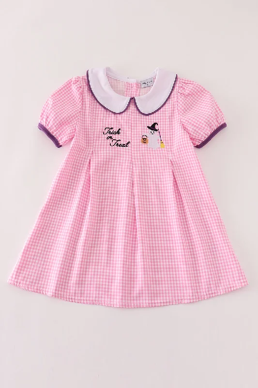 Pink plaid halloween embroidery dress